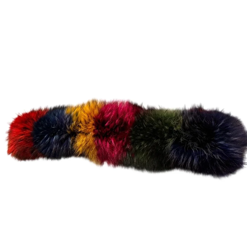 OSLEY Adjustable Black Cotton Blend Jacket w/ Rainbow Faux Fur Hood‎ Size 38